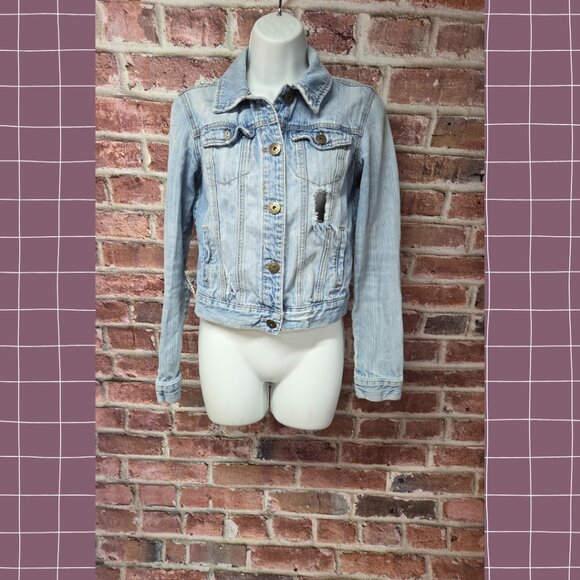Vintage Y2K Women's MUDD Distressed Cropped Denim Jean Jacket Small - Picture 1 of 8